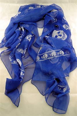 Silkaline Skull Scarf-Blue with white skulls